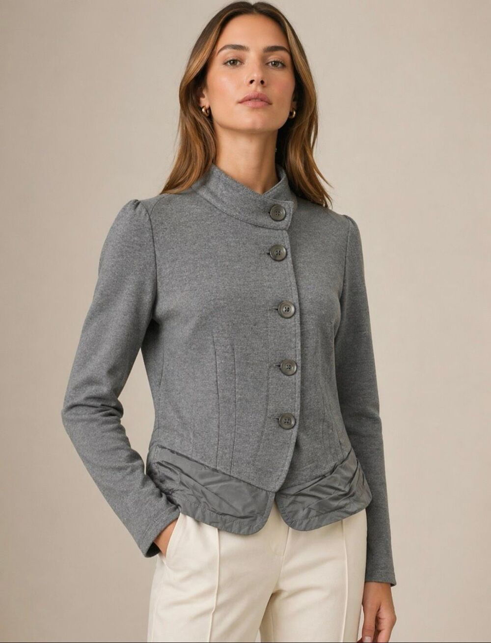 Summum Woman Gray Asymmetrical Button Blazer Jacket Size 38 M